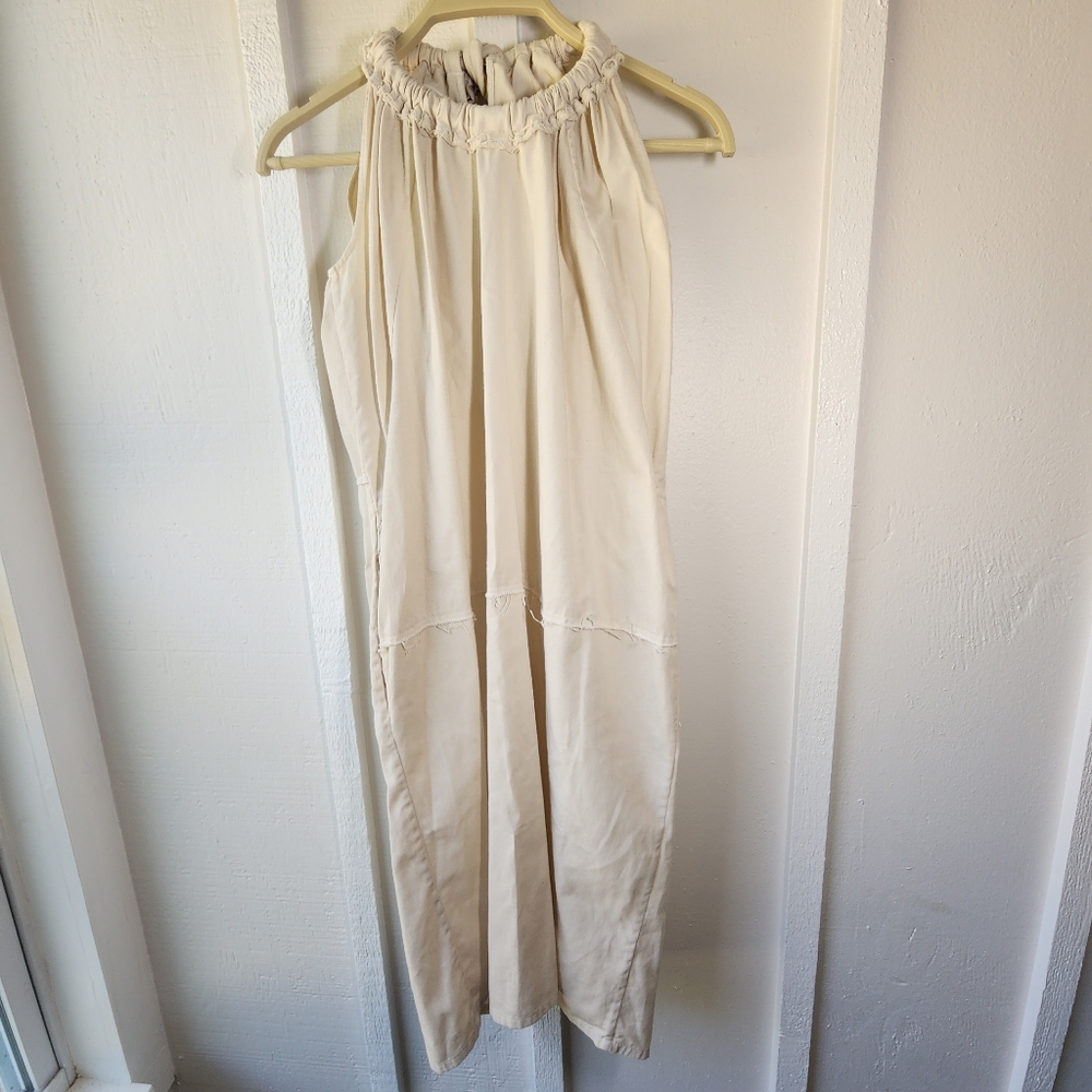 AVN Cream Dress Raw Hem Adjustable Neckline Pockets Made In Italy Size 40